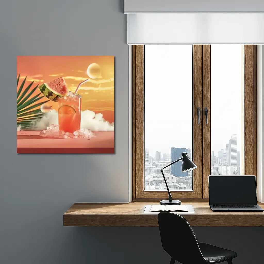 Watermelon Summer Cocktail Tropical Sunset Scene – Wall Art
