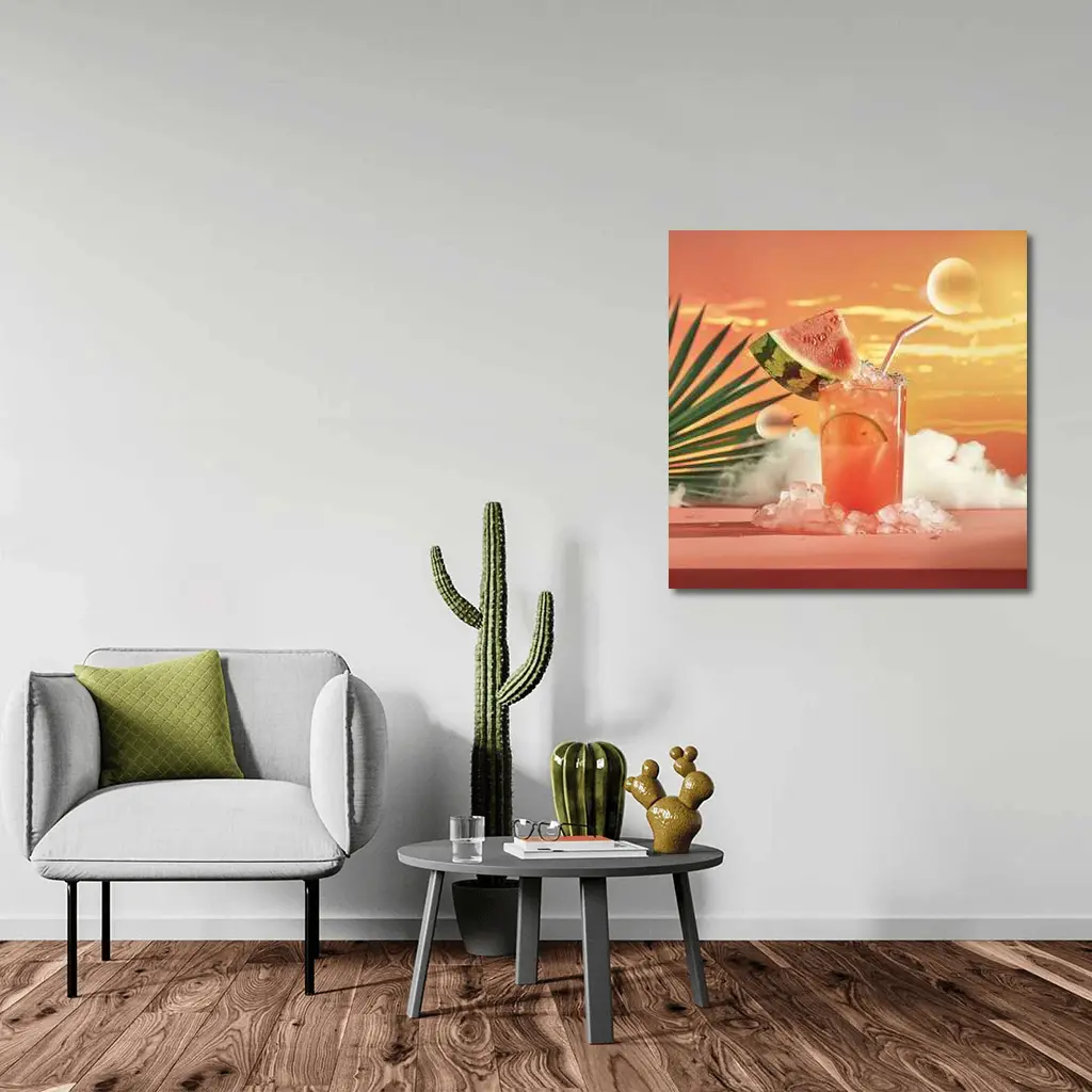 Watermelon Summer Cocktail Tropical Sunset Scene – Wall Art