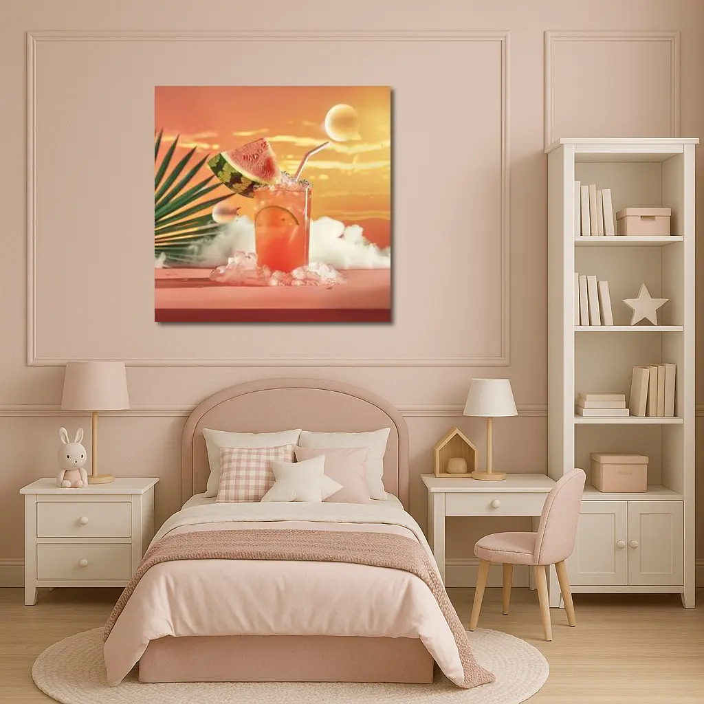 Watermelon Summer Cocktail Tropical Sunset Scene – Wall Art