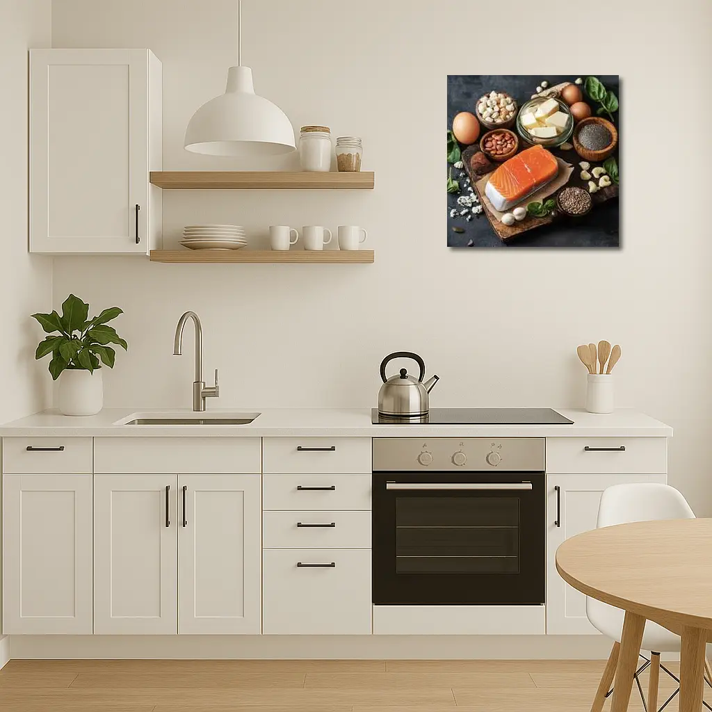 Salmon Eggs Nuts Seeds Food Dark Background – Wall Art