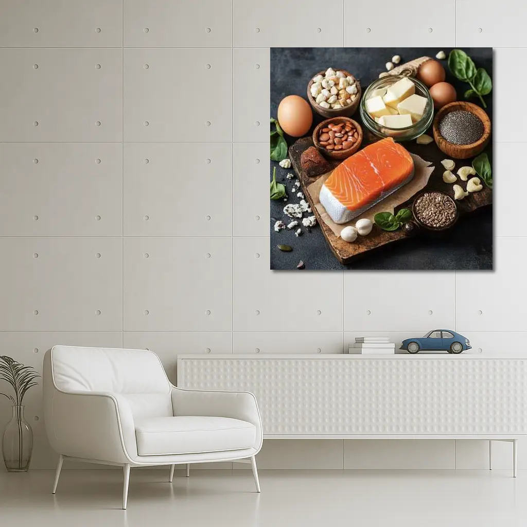Salmon Eggs Nuts Seeds Food Dark Background – Wall Art