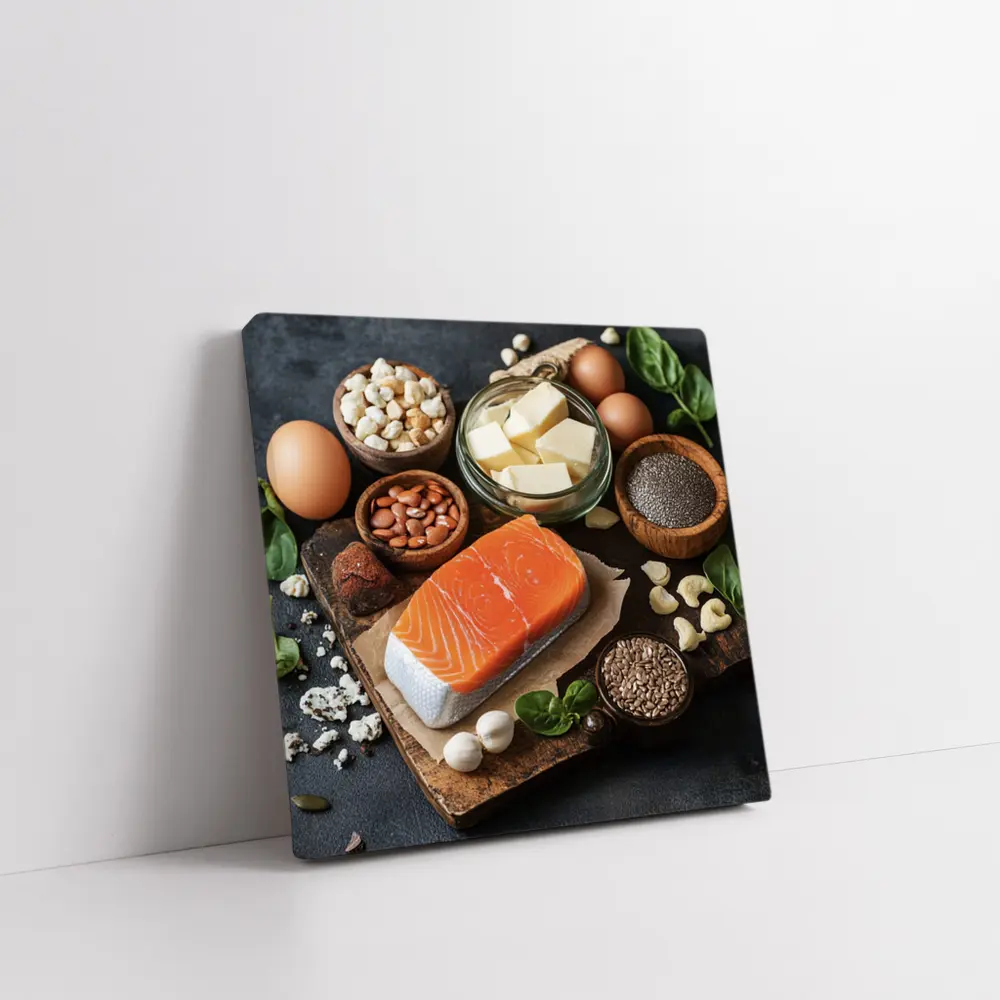 Salmon Eggs Nuts Seeds Food Dark Background – Wall Art