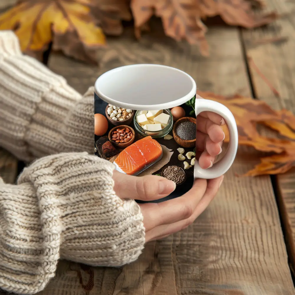 Salmon Eggs Nuts Seeds Food Dark Background – Mugs