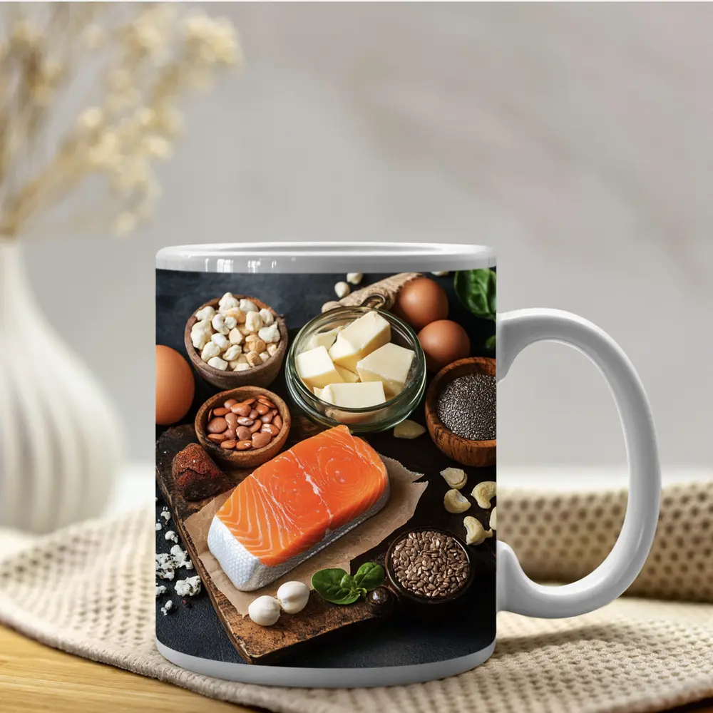 Salmon Eggs Nuts Seeds Food Dark Background – Mugs