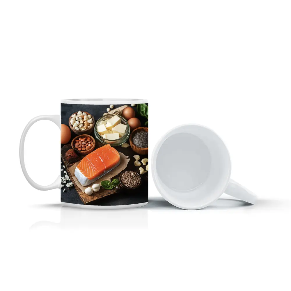 Salmon Eggs Nuts Seeds Food Dark Background – Mugs