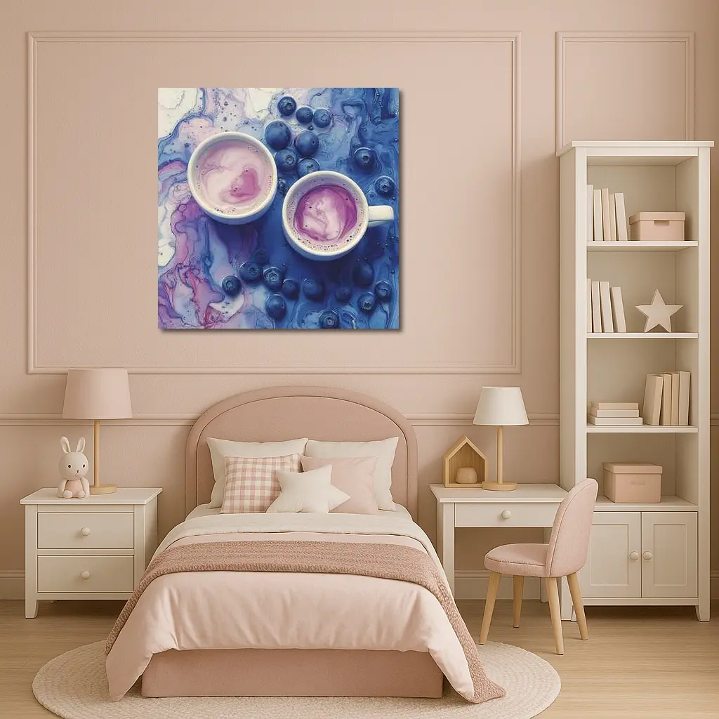 Blueberry Latte Cups Blue Marble Background – Wall Art