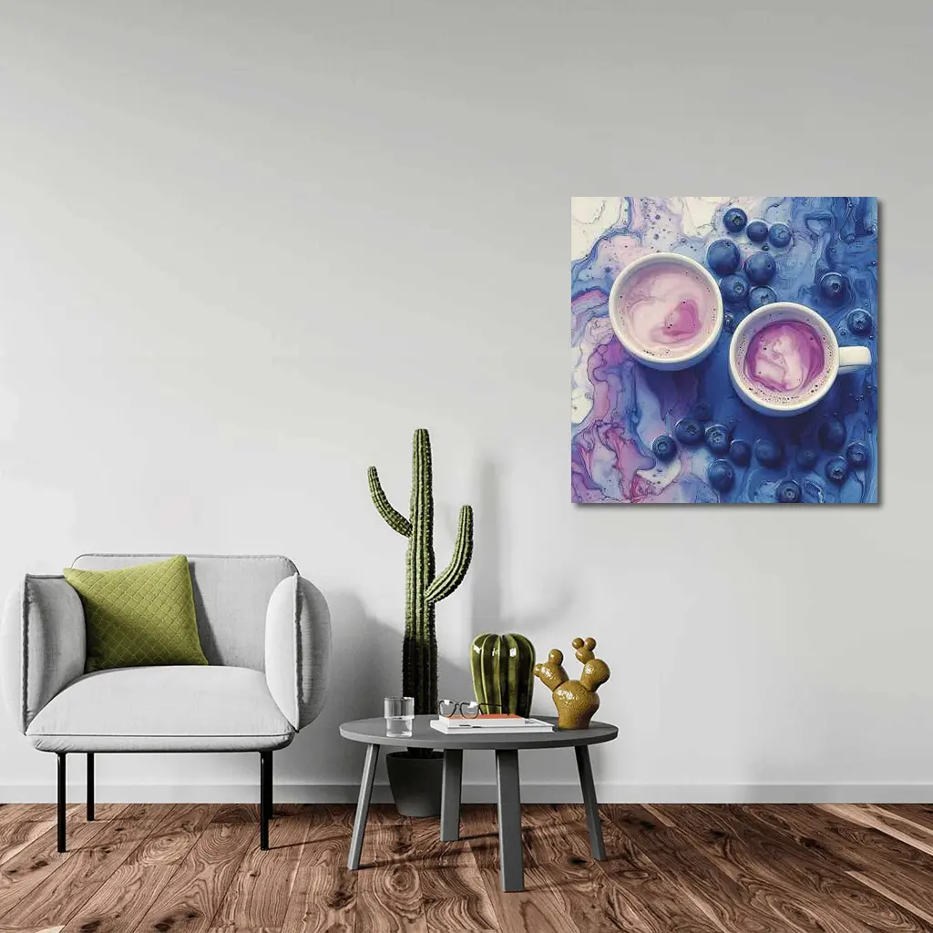 Blueberry Latte Cups Blue Marble Background – Wall Art