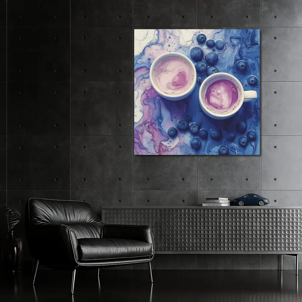 Blueberry Latte Cups Blue Marble Background – Wall Art