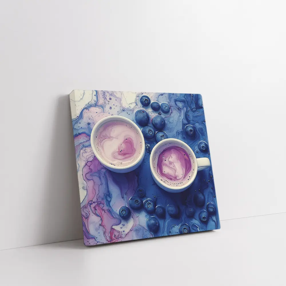 Blueberry Latte Cups Blue Marble Background – Wall Art