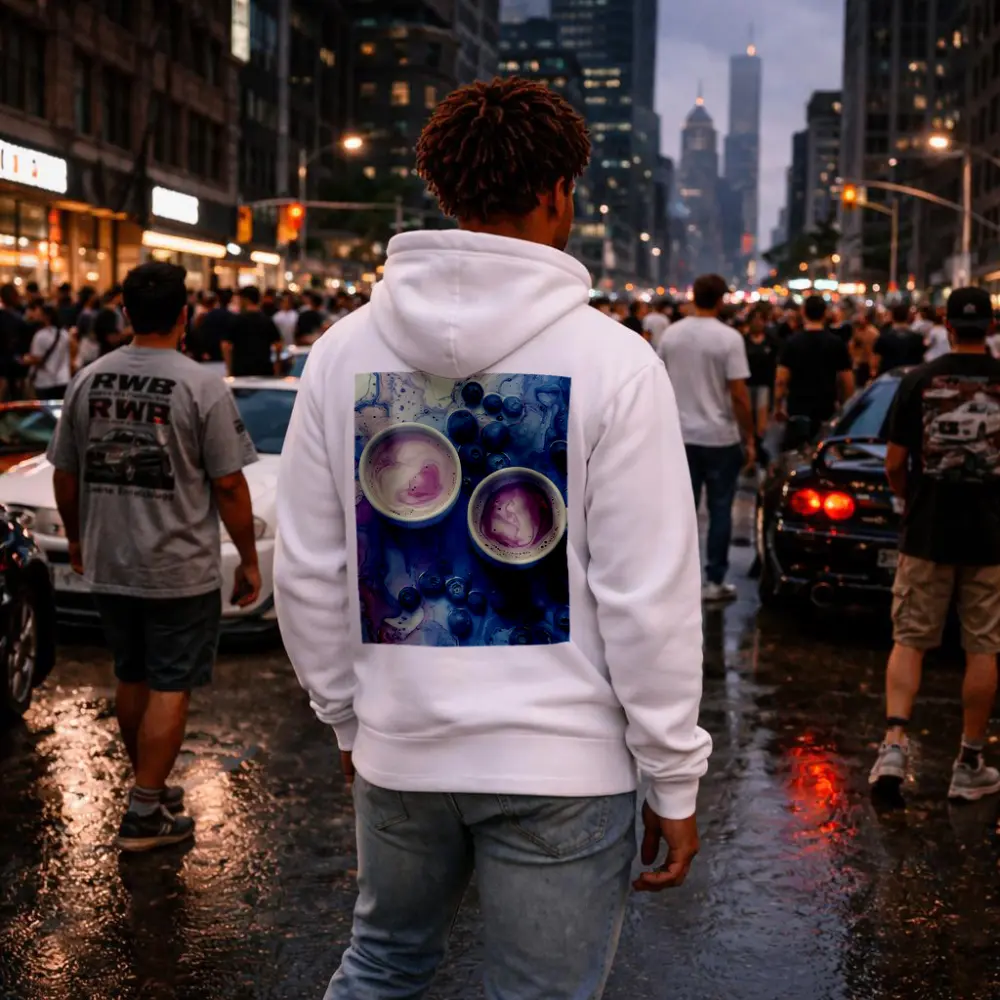 Blueberry Latte Cups Blue Marble Background – Hoodies