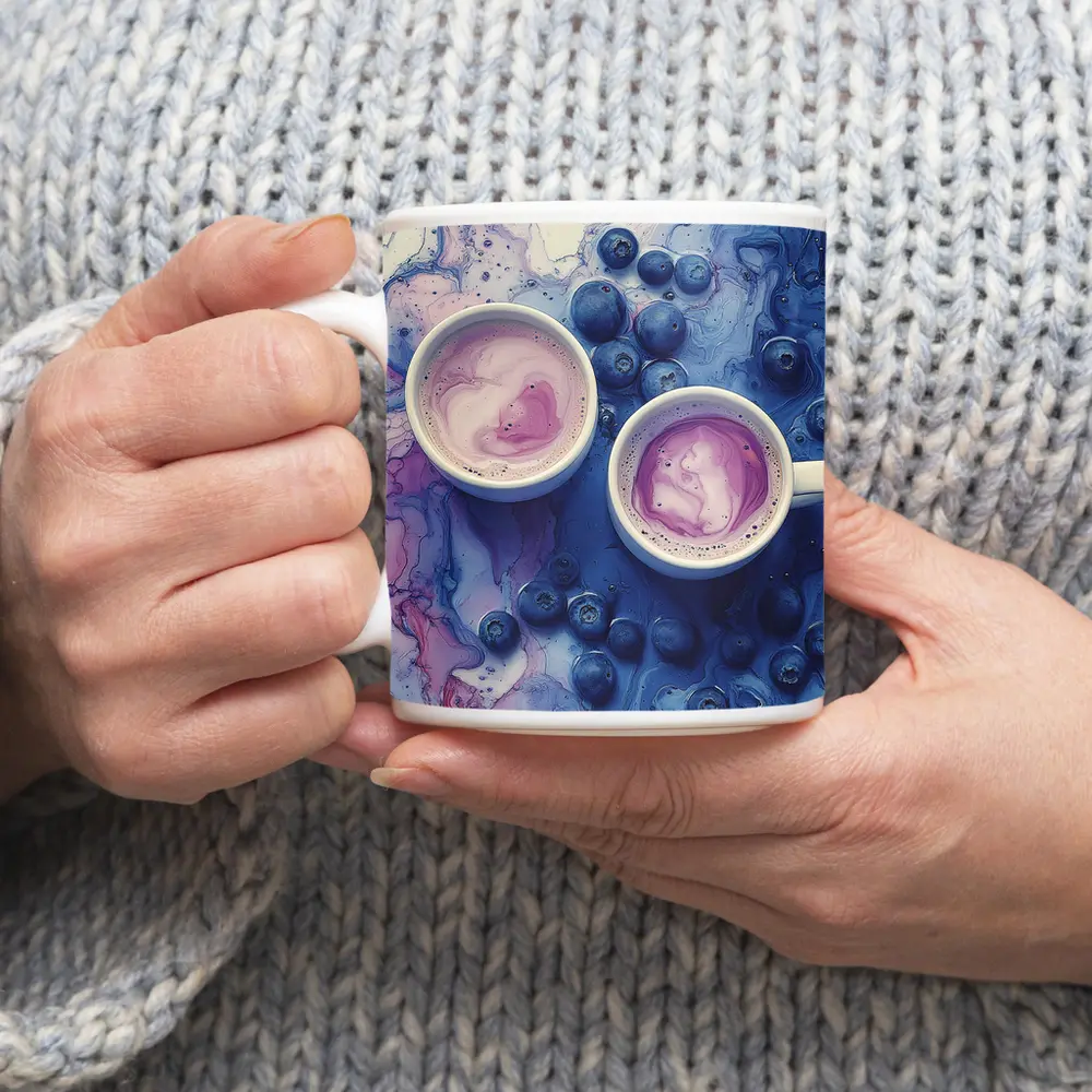 Blueberry Latte Cups Blue Marble Background – Mugs