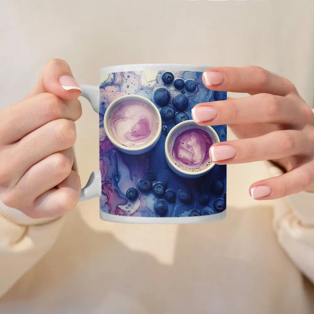 Blueberry Latte Cups Blue Marble Background – Mugs