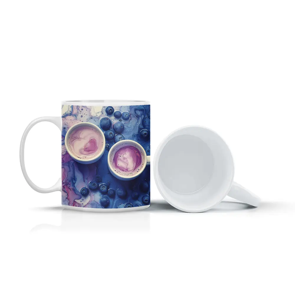 Blueberry Latte Cups Blue Marble Background – Mugs