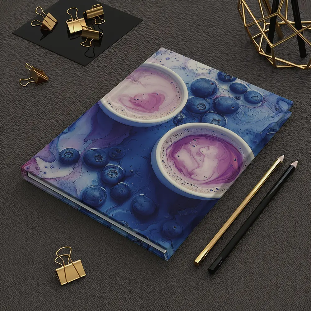 Blueberry Latte Cups Blue Marble Background – Notebooks
