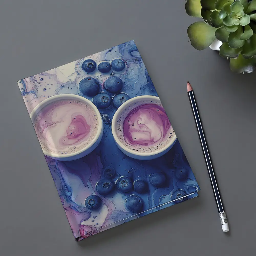 Blueberry Latte Cups Blue Marble Background – Notebooks