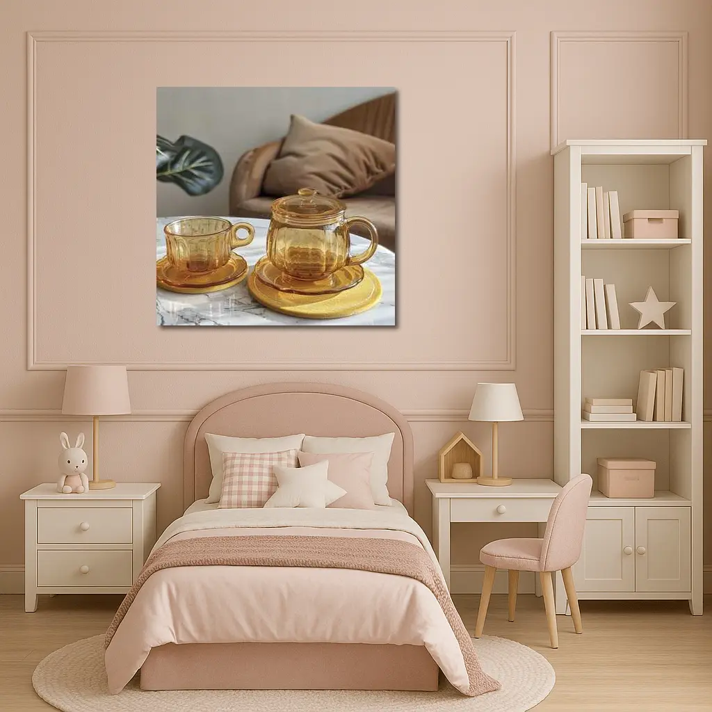 Amber Glass Tea Set Marble Table – Wall Art
