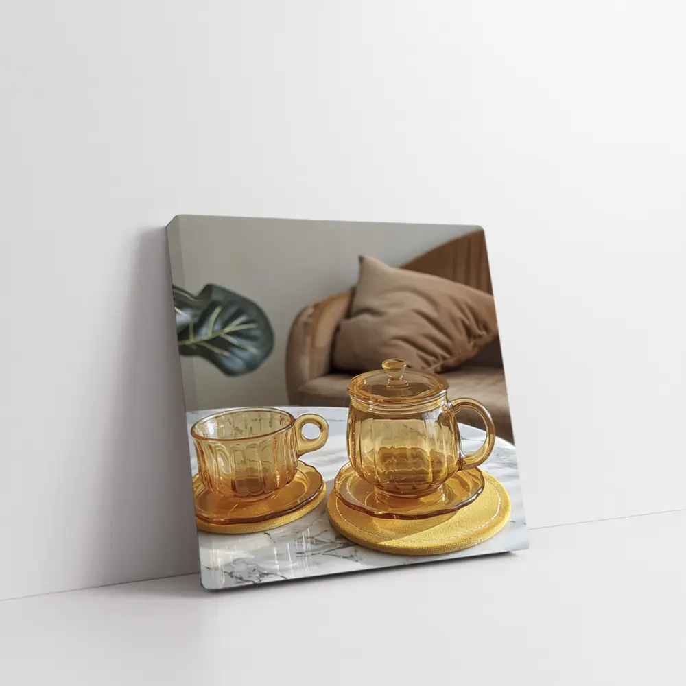 Amber Glass Tea Set Marble Table – Wall Art