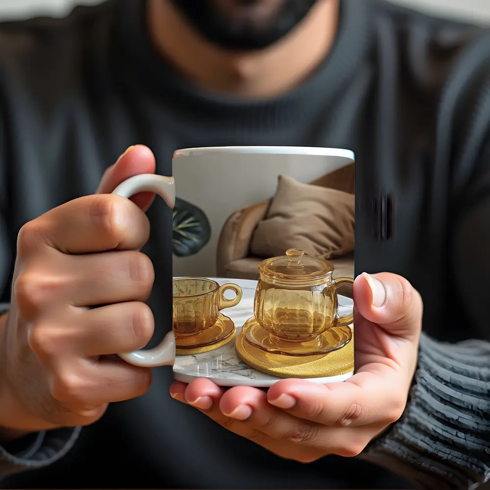 Amber Glass Tea Set Marble Table – Mugs