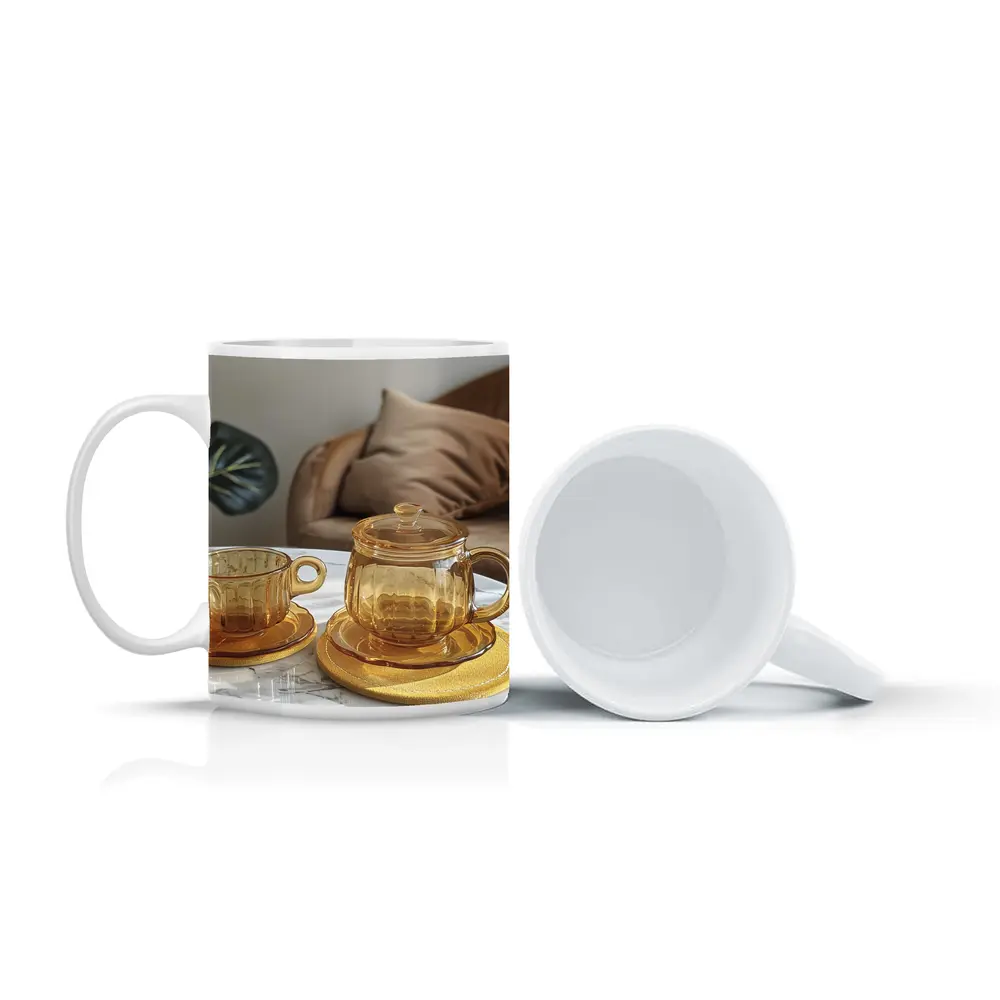 Amber Glass Tea Set Marble Table – Mugs