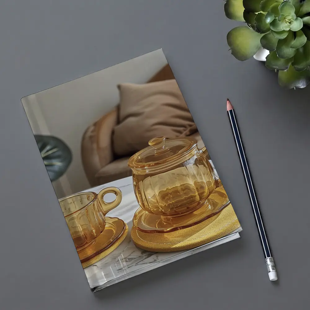 Amber Glass Tea Set Marble Table – Notebooks