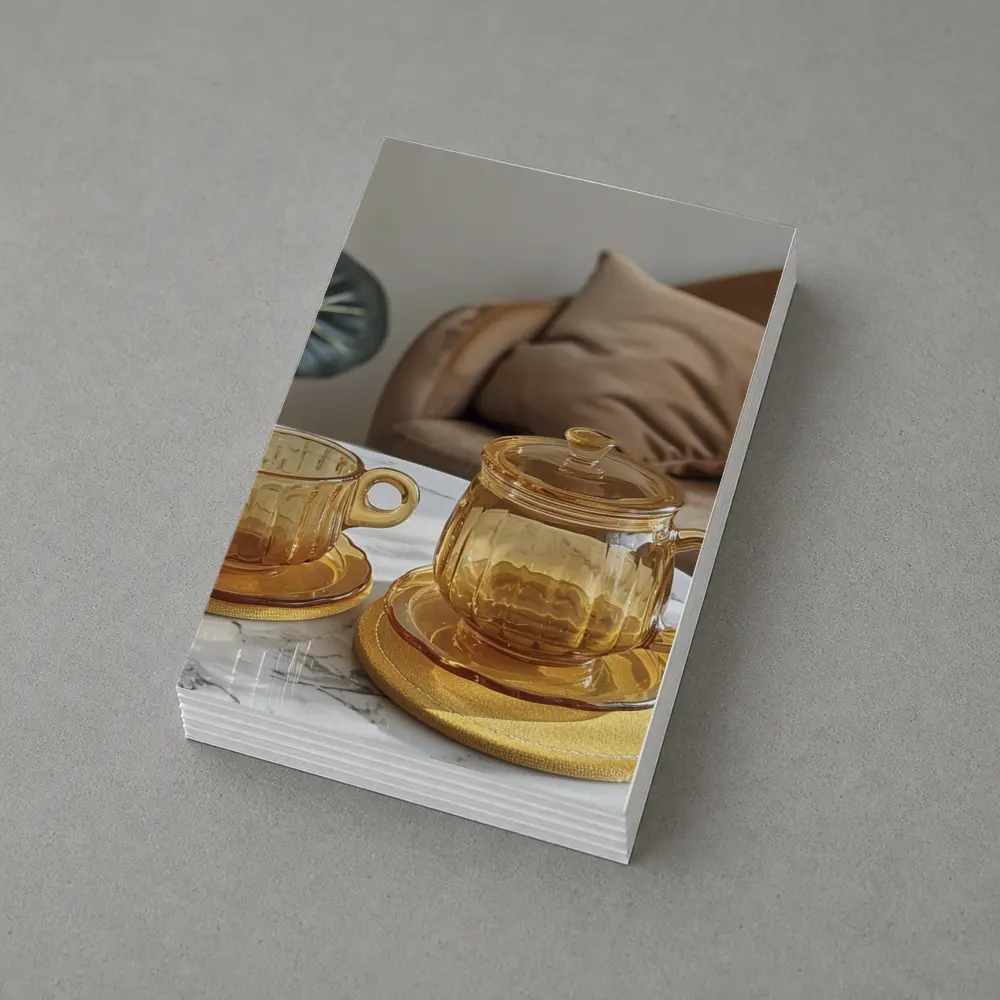 Amber Glass Tea Set Marble Table – Postcards