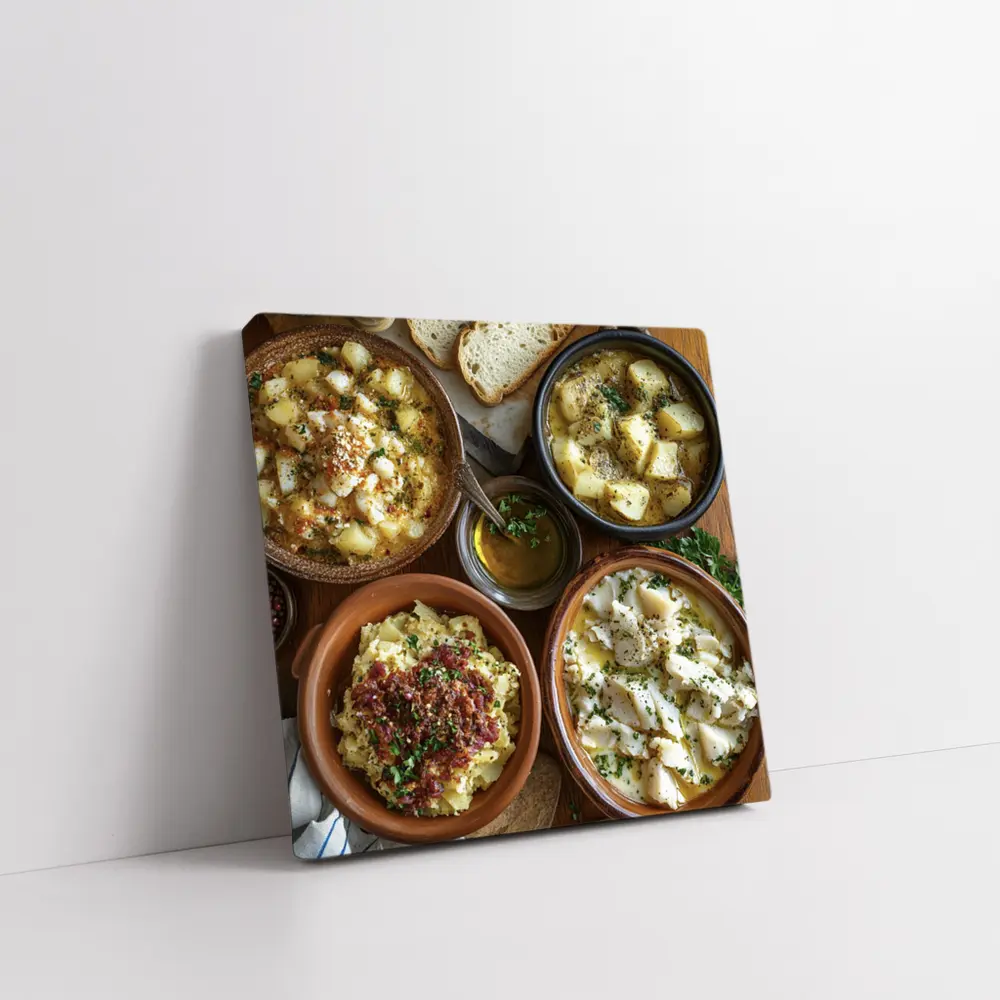 Bacalhau Cod Dishes Rustic Wooden Table – Wall Art