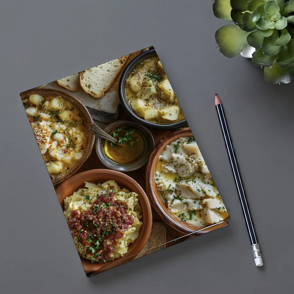 Bacalhau Cod Dishes Rustic Wooden Table – Notebooks