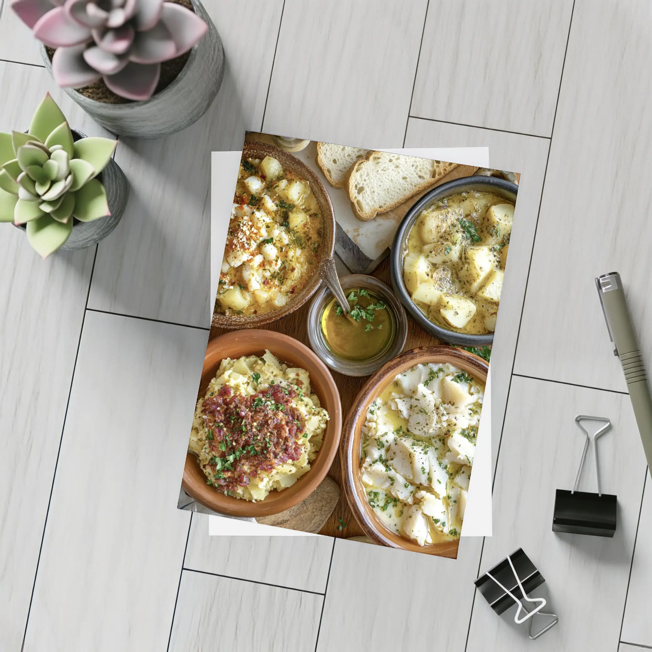 Bacalhau Cod Dishes Rustic Wooden Table – Postcards