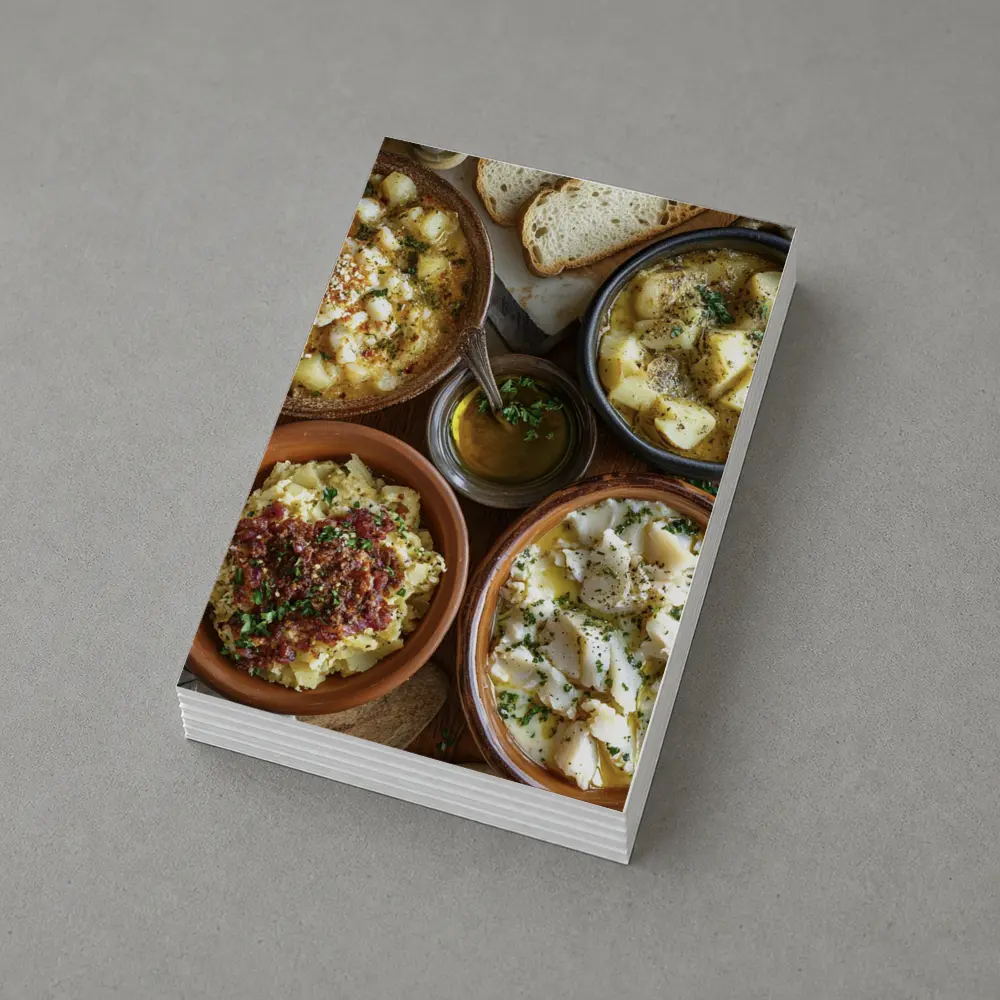 Bacalhau Cod Dishes Rustic Wooden Table – Postcards