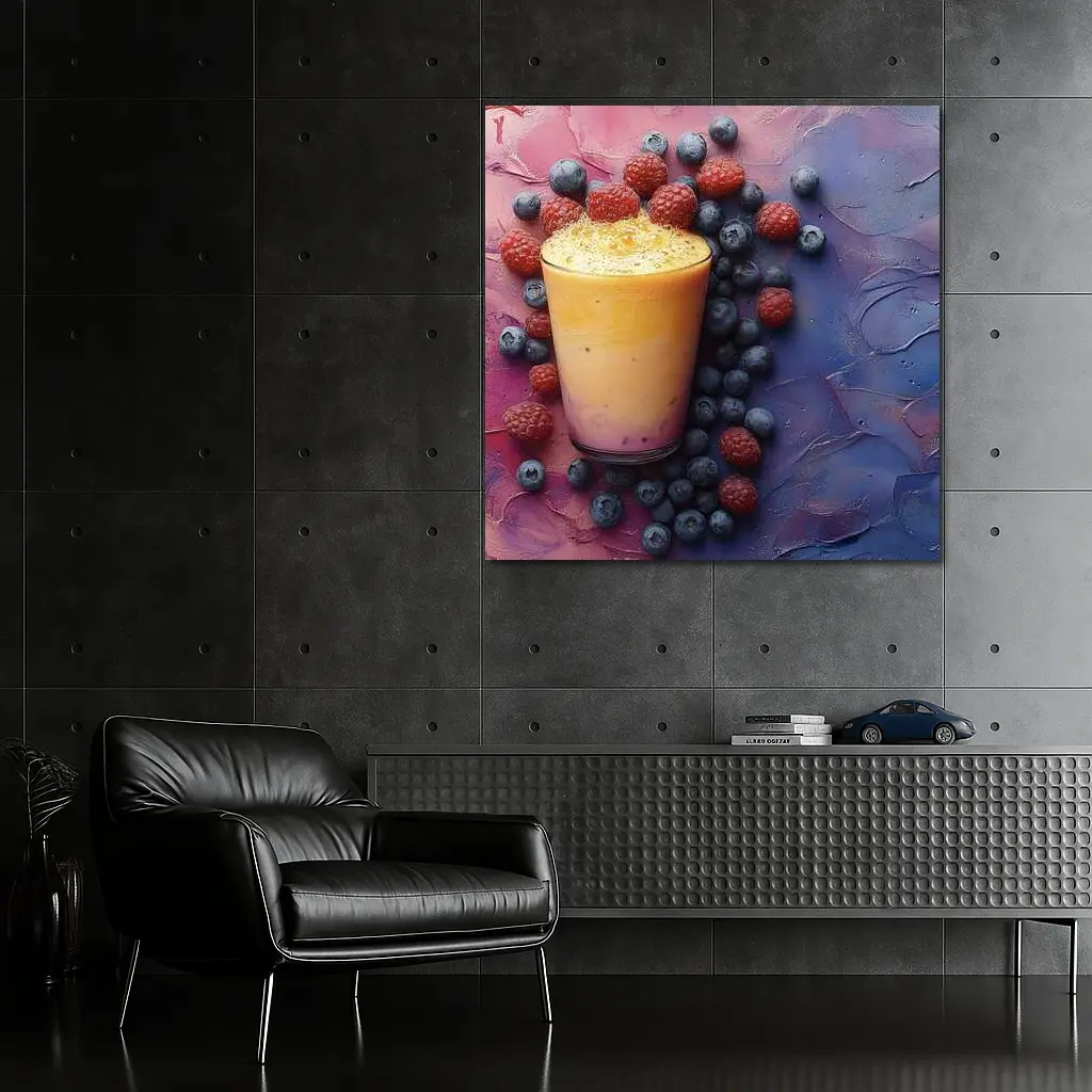 Berry Smoothie Glass on Colorful Painted Background – Wall Art