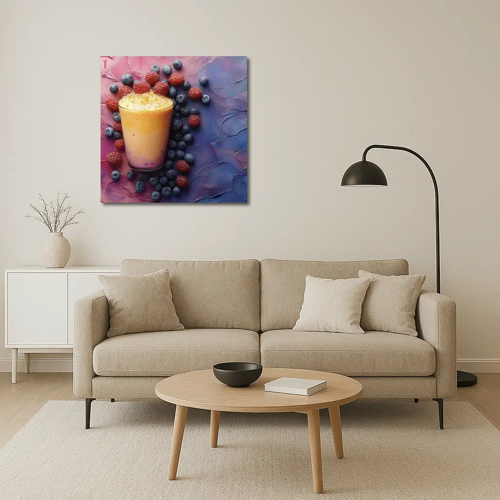 Berry Smoothie Glass on Colorful Painted Background – Wall Art