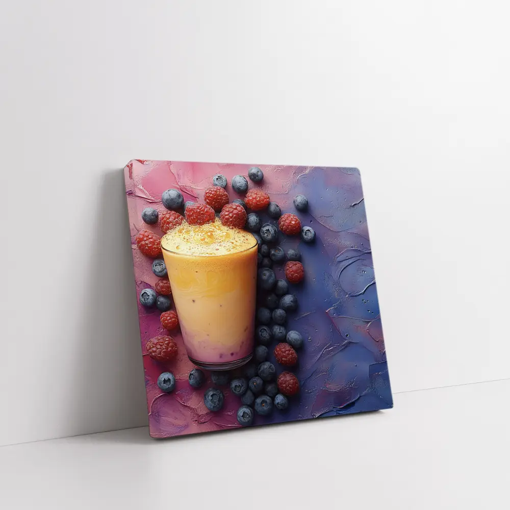 Berry Smoothie Glass on Colorful Painted Background – Wall Art