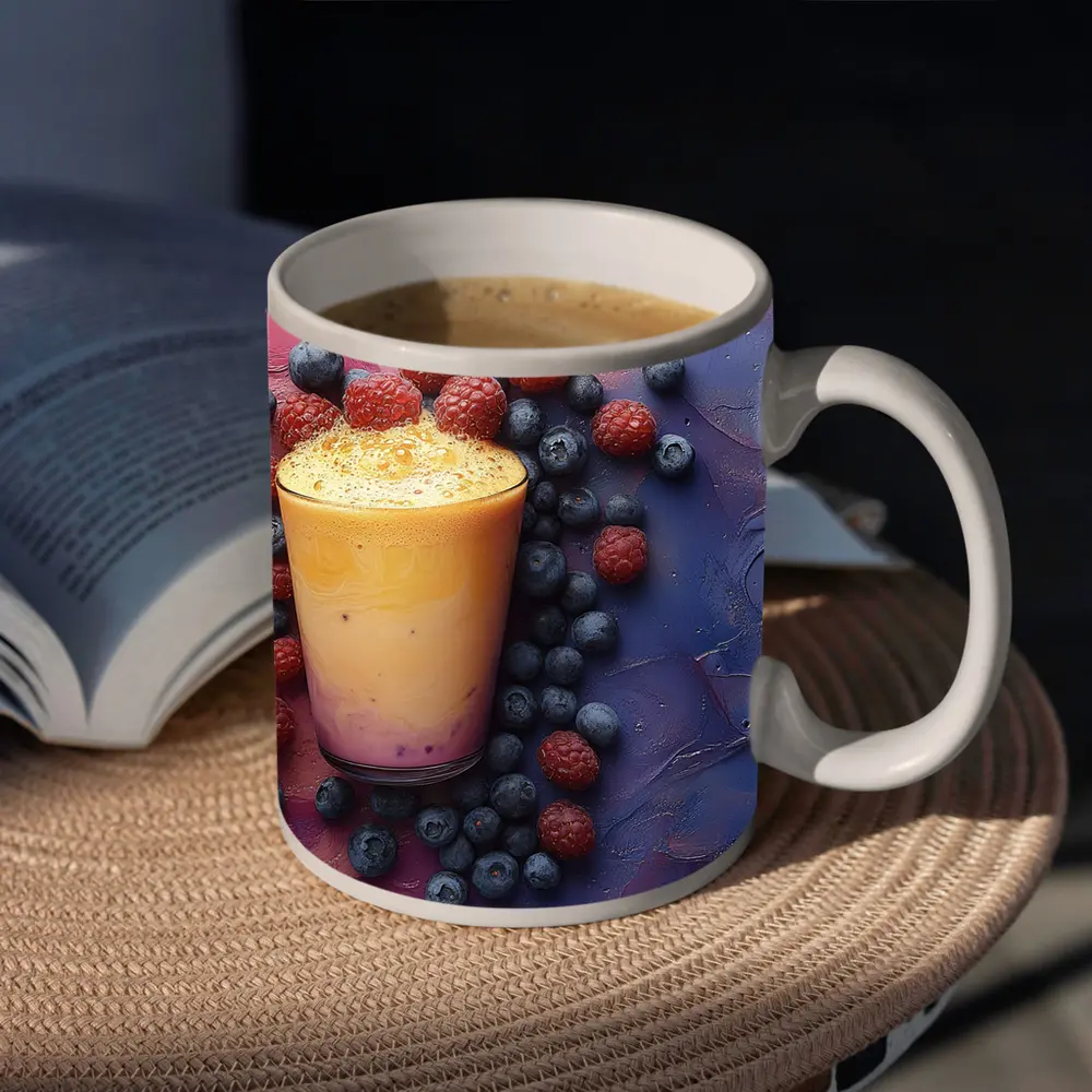 Berry Smoothie Glass on Colorful Painted Background – Mugs