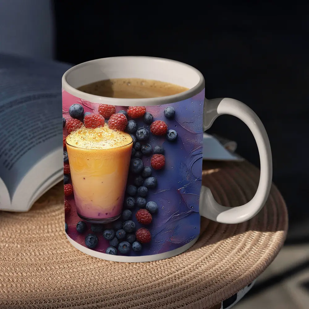 Berry Smoothie Glass on Colorful Painted Background – Mugs