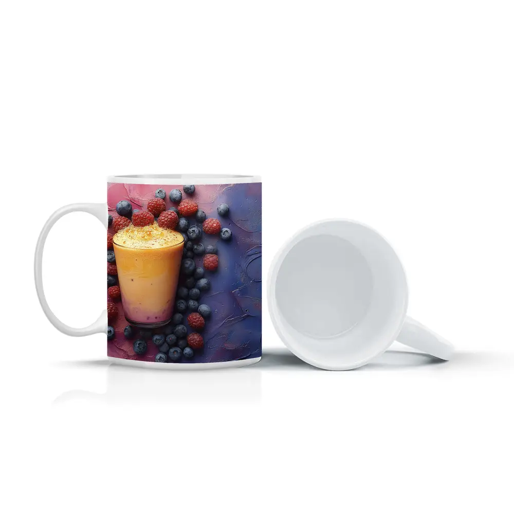 Berry Smoothie Glass on Colorful Painted Background – Mugs