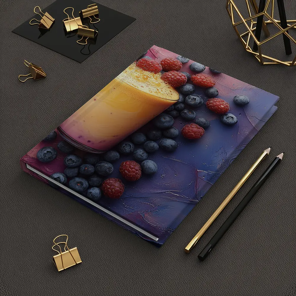 Berry Smoothie Glass on Colorful Painted Background – Notebooks