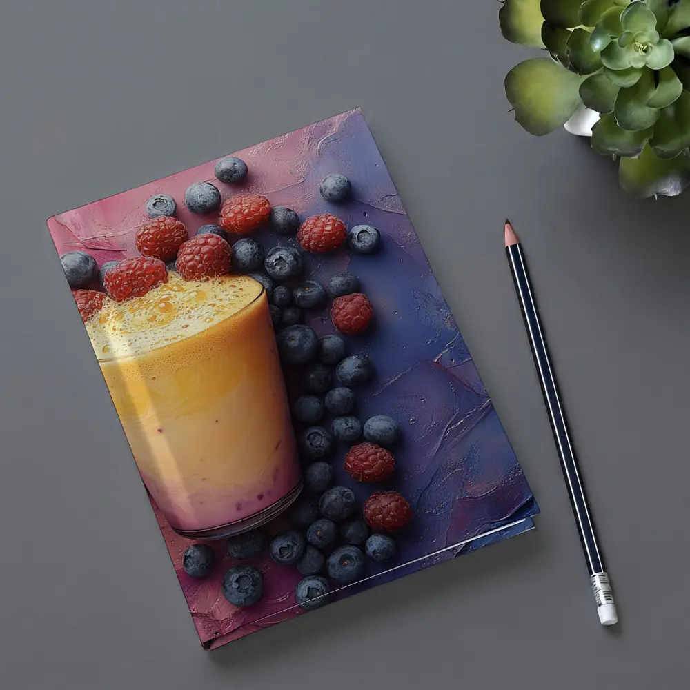 Berry Smoothie Glass on Colorful Painted Background – Notebooks