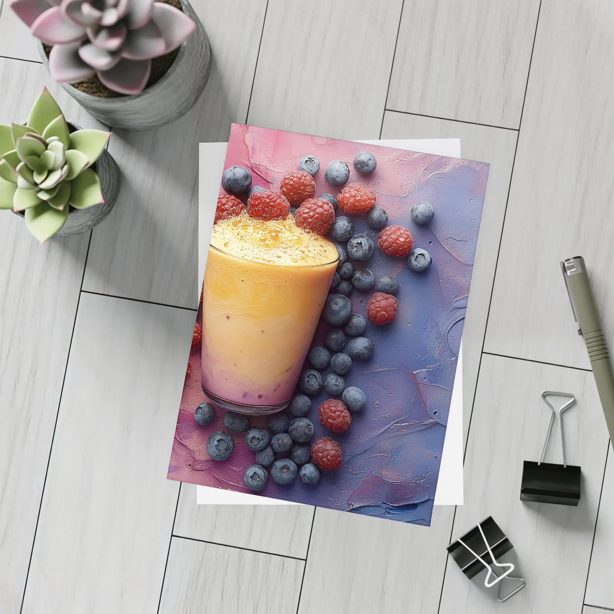 Berry Smoothie Glass on Colorful Painted Background – Postcards