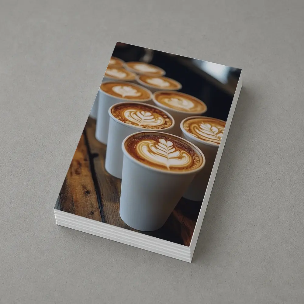 Latte Art Coffee Cups on Wooden Bar – Postcards