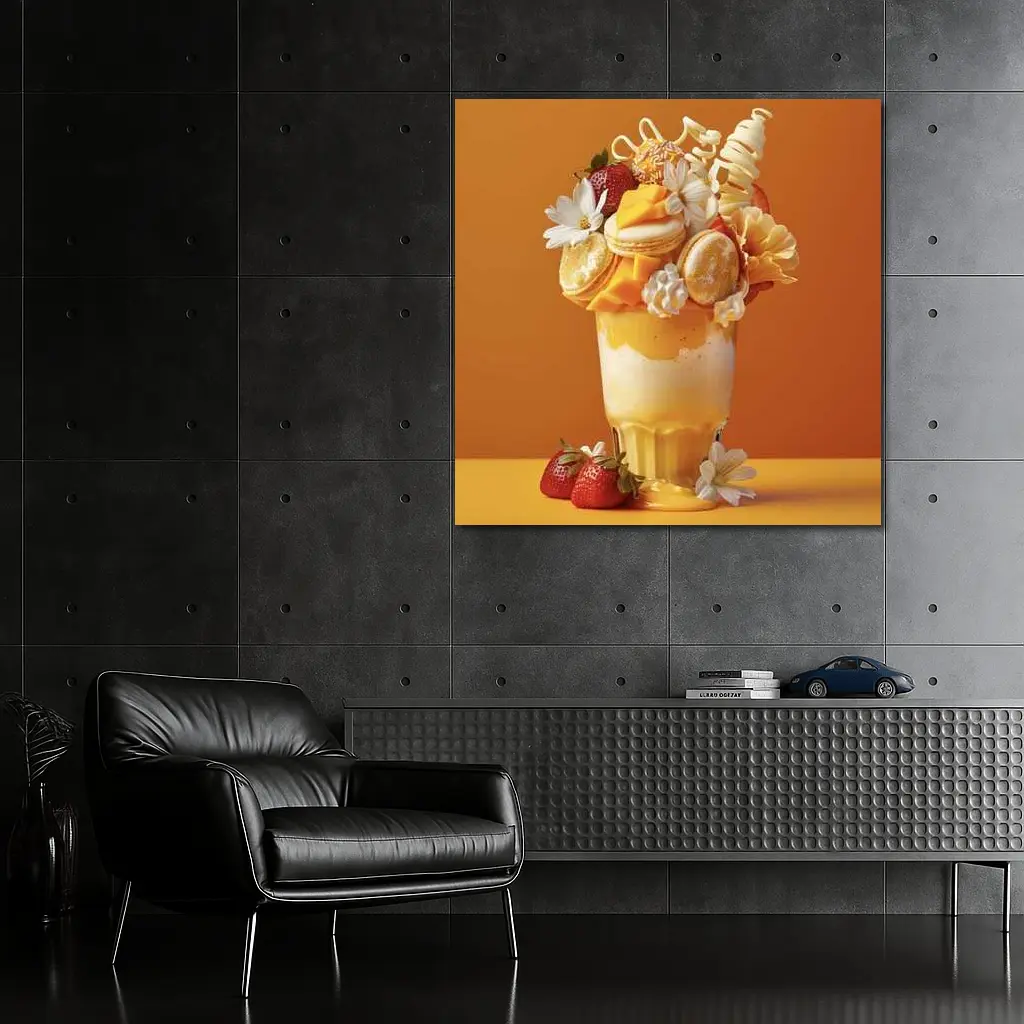 Mango Freakshake Dessert Orange Background – Wall Art