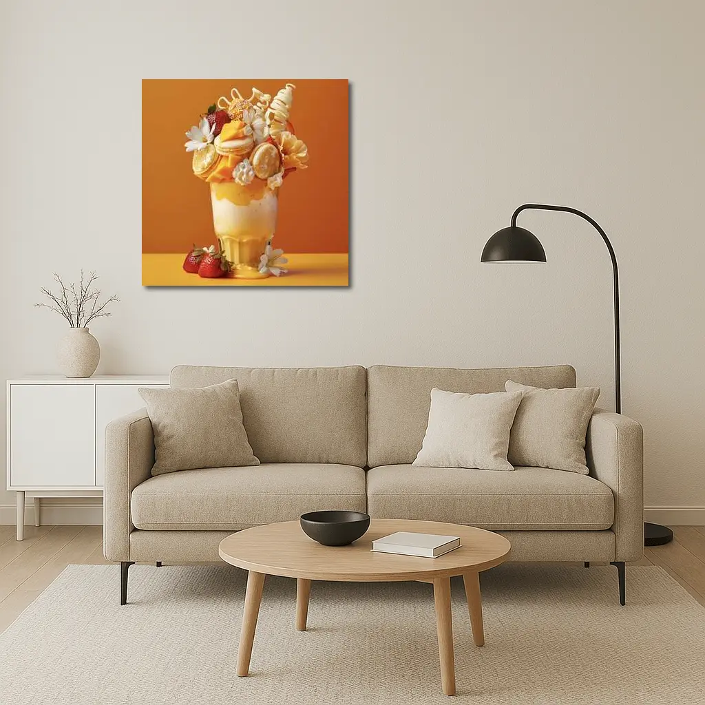 Mango Freakshake Dessert Orange Background – Wall Art
