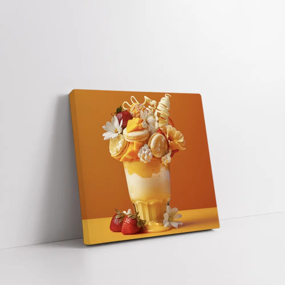 Mango Freakshake Dessert Orange Background – Wall Art