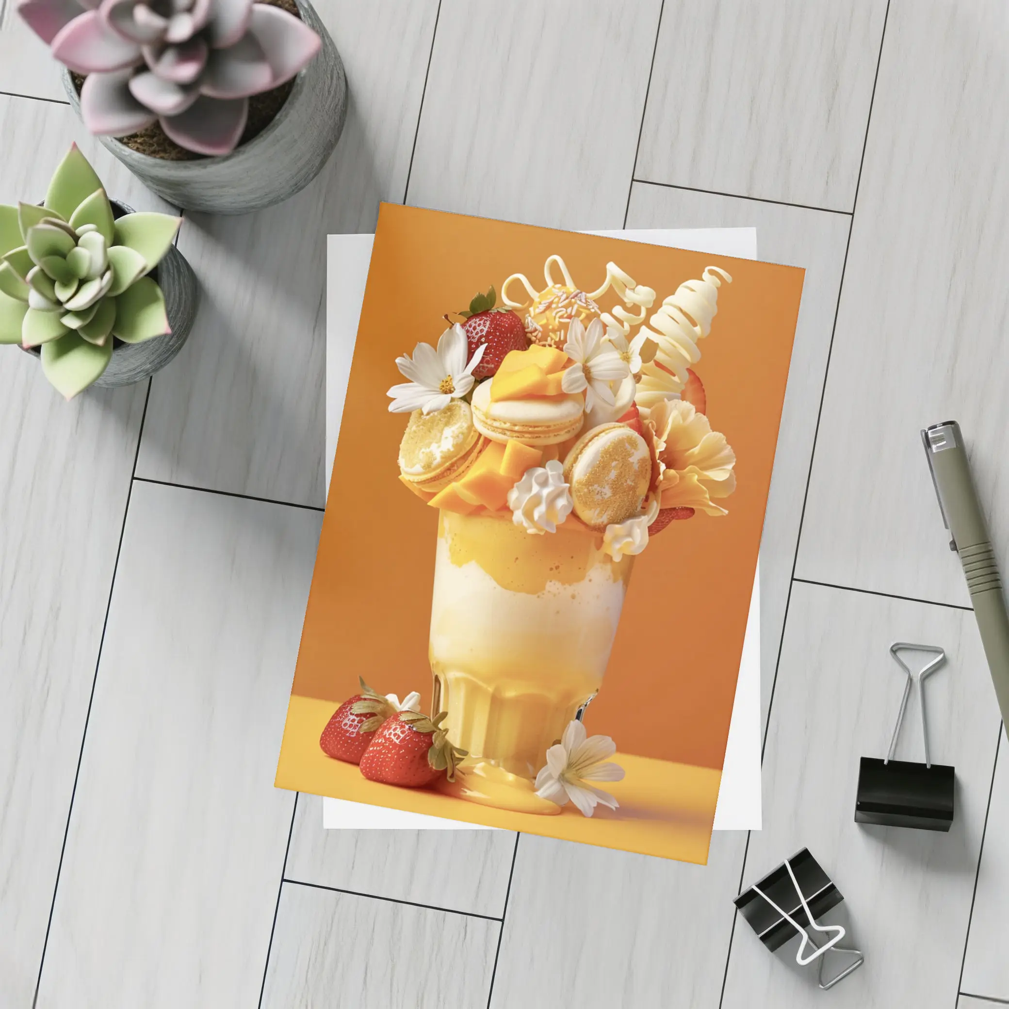 Mango Freakshake Dessert Orange Background – Postcards