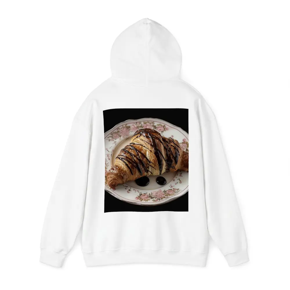 Chocolate Drizzled Croissant On Floral Plate – Hoodies