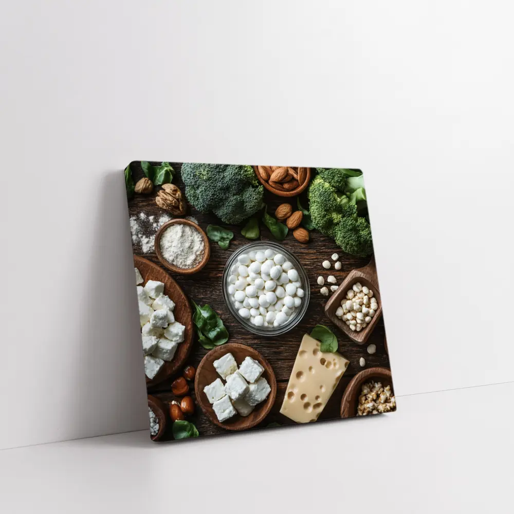 Calcium Rich Foods On Wooden Table – Wall Art