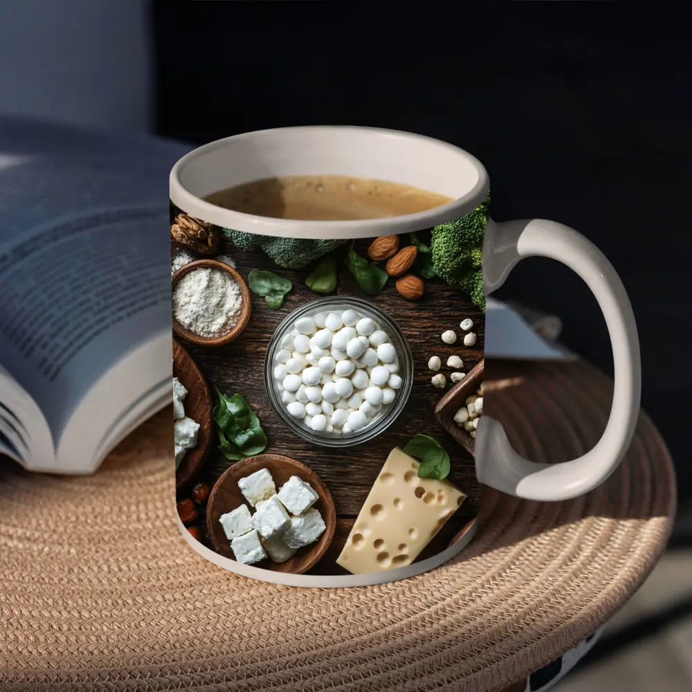 Calcium Rich Foods On Wooden Table – Mugs