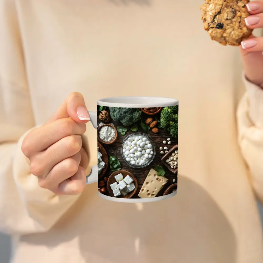 Calcium Rich Foods On Wooden Table – Mugs