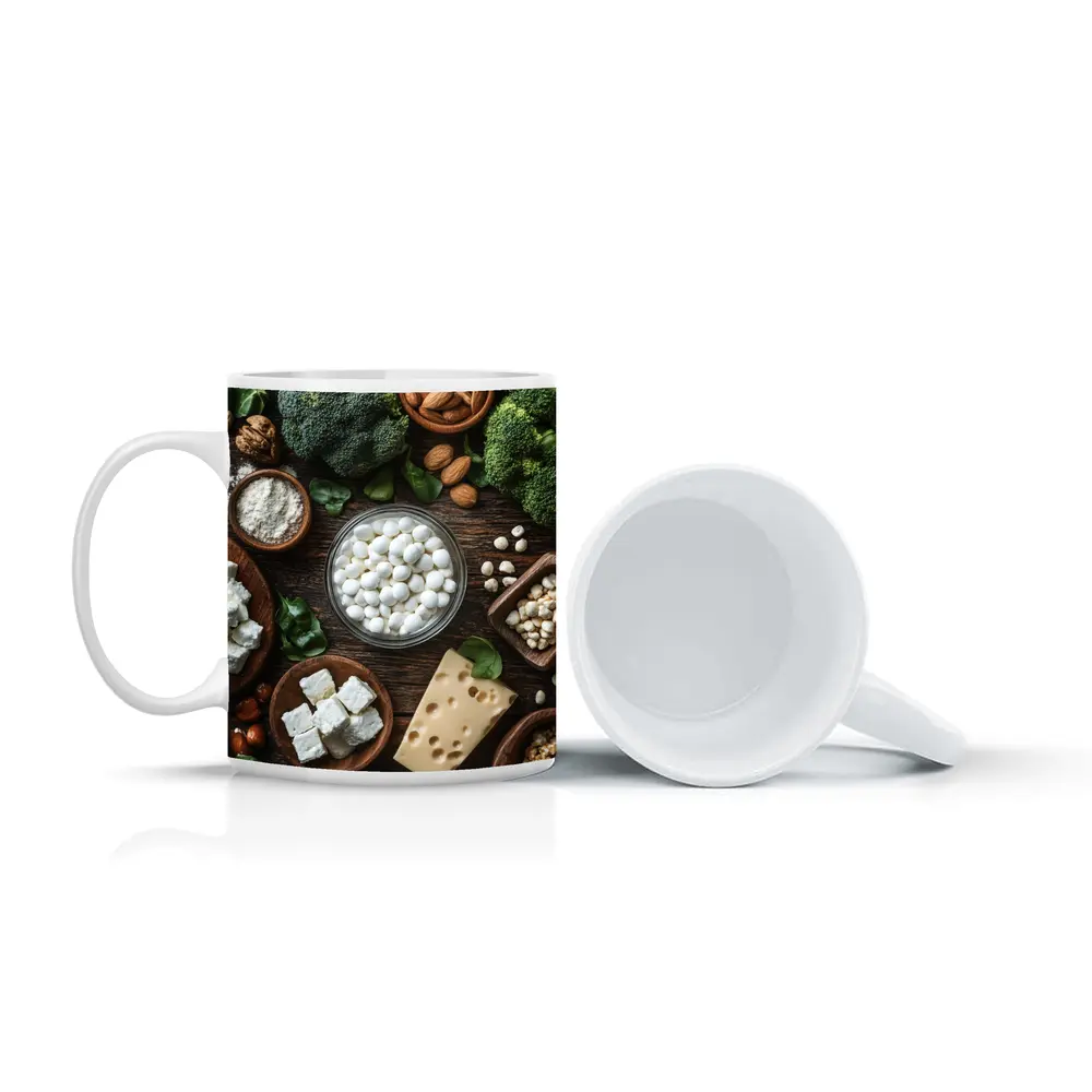 Calcium Rich Foods On Wooden Table – Mugs