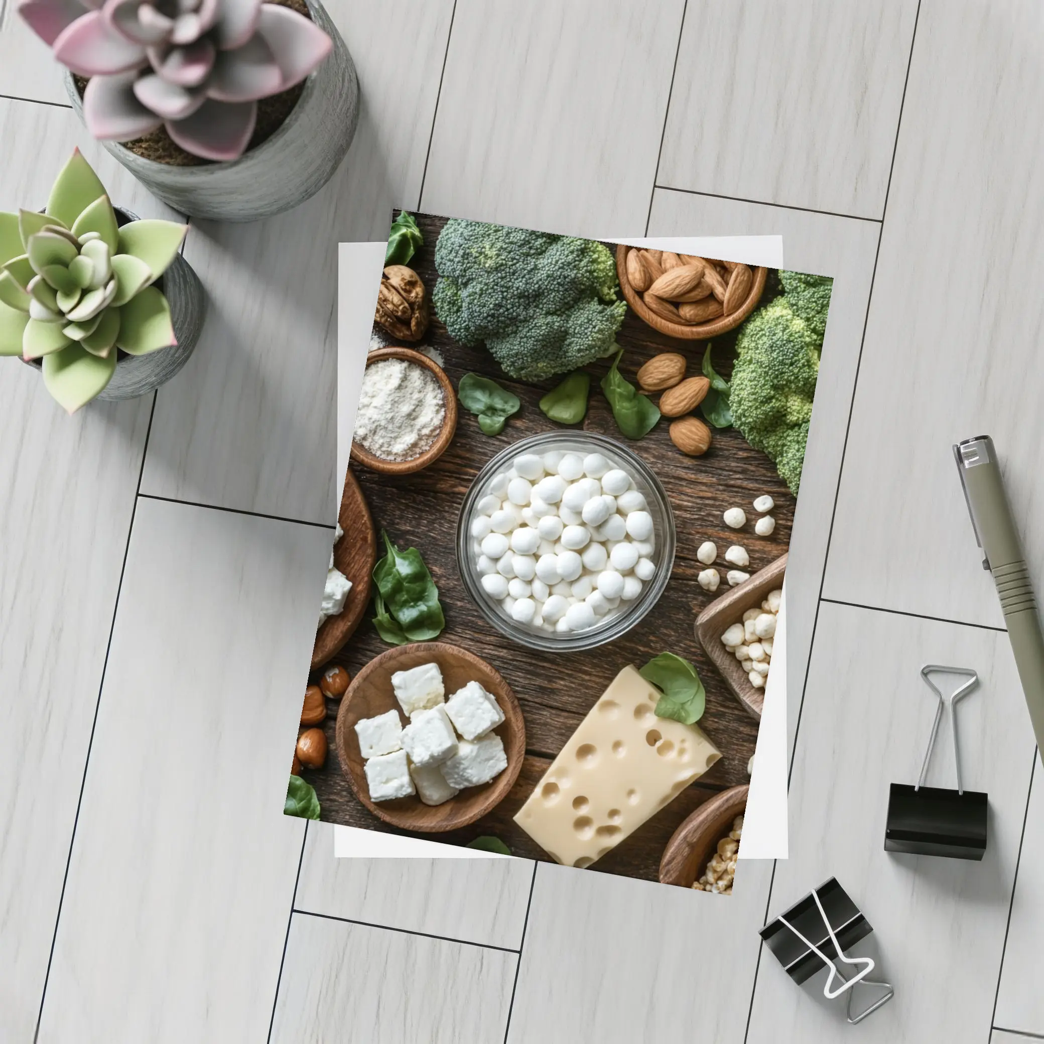 Calcium Rich Foods On Wooden Table – Postcards