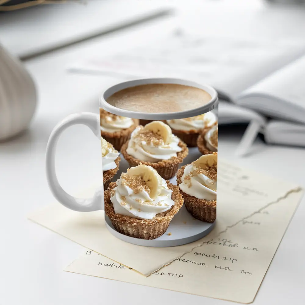 Mini Banana Cream Cheesecakes White Plate – Mugs